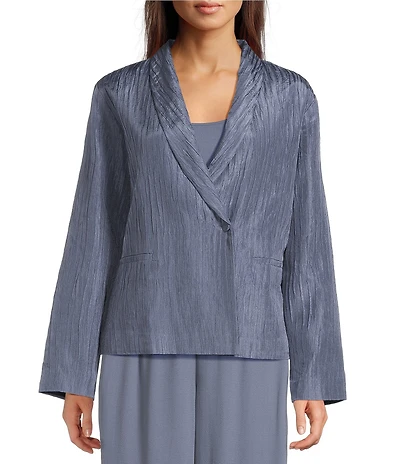 Eileen Fisher Textured Silk Jacquard Shawl Collar Long Sleeve Jacket