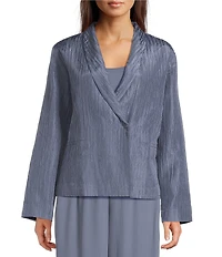 Eileen Fisher Textured Silk Jacquard Shawl Collar Long Sleeve Jacket