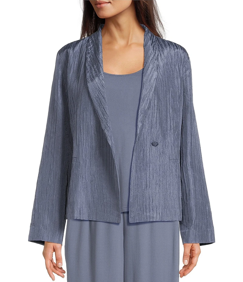 Eileen Fisher Textured Silk Jacquard Shawl Collar Long Sleeve Jacket