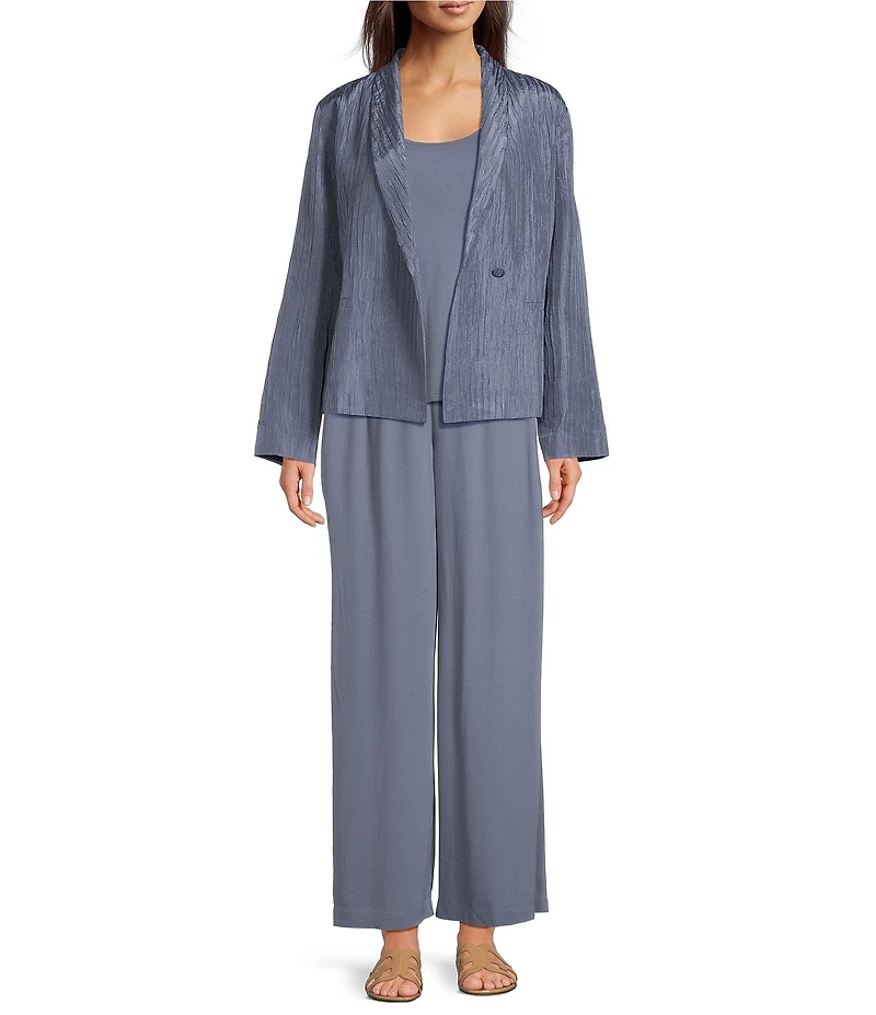 Eileen Fisher Textured Silk Jacquard Shawl Collar Long Sleeve Jacket