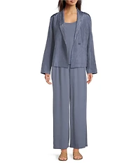 Eileen Fisher Textured Silk Jacquard Shawl Collar Long Sleeve Jacket