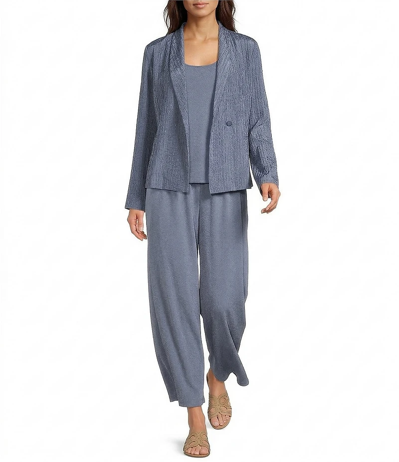 Eileen Fisher Textured Silk Jacquard Shawl Collar Long Sleeve Jacket