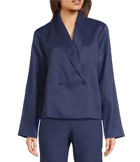 Eileen Fisher Textured Silk Shawl Collar Long Sleeve Jacket
