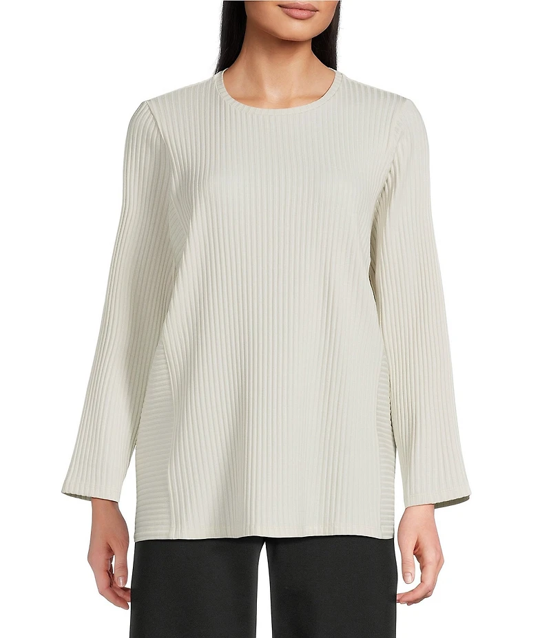 Eileen Fisher Textured Stretch Rib Knit Round Neck Long Sleeve Tunic