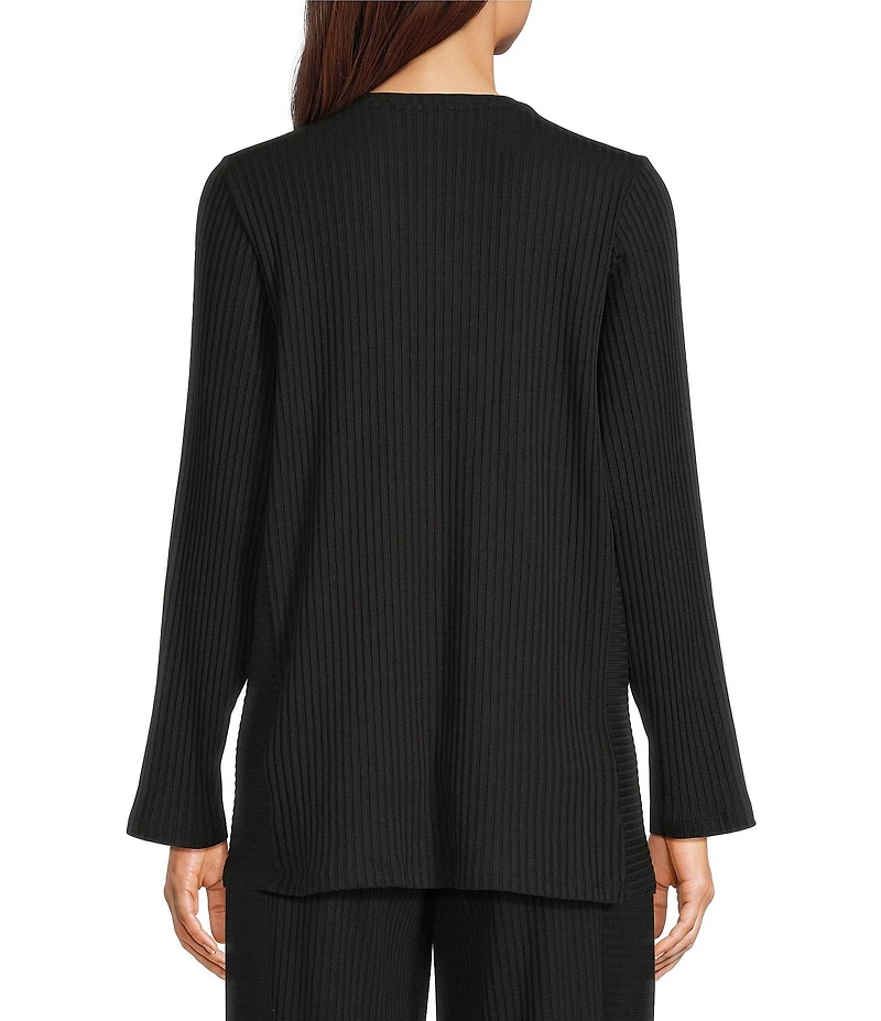 Eileen Fisher Textured Stretch Rib Knit Round Neck Long Sleeve Tunic