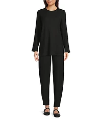 Eileen Fisher Textured Stretch Rib Knit Round Neck Long Sleeve Tunic