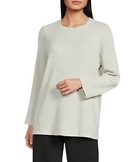 Eileen Fisher Textured Stretch Rib Knit Round Neck Long Sleeve Tunic