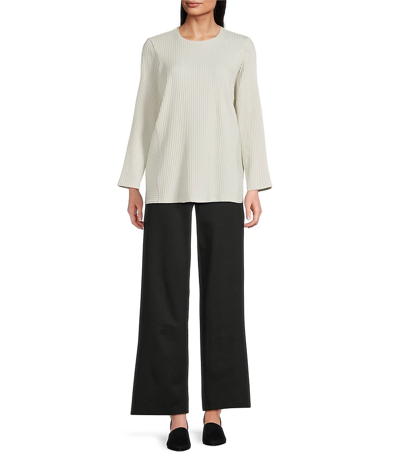 Eileen Fisher Textured Stretch Rib Knit Round Neck Long Sleeve Tunic