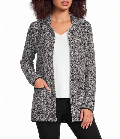 Eileen Fisher Two-Tone Yarn Notch Collar Long Sleeve Two Button-Front Jacket