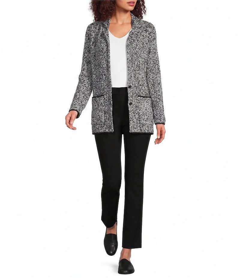 Eileen Fisher Two-Tone Yarn Notch Collar Long Sleeve Two Button-Front Jacket