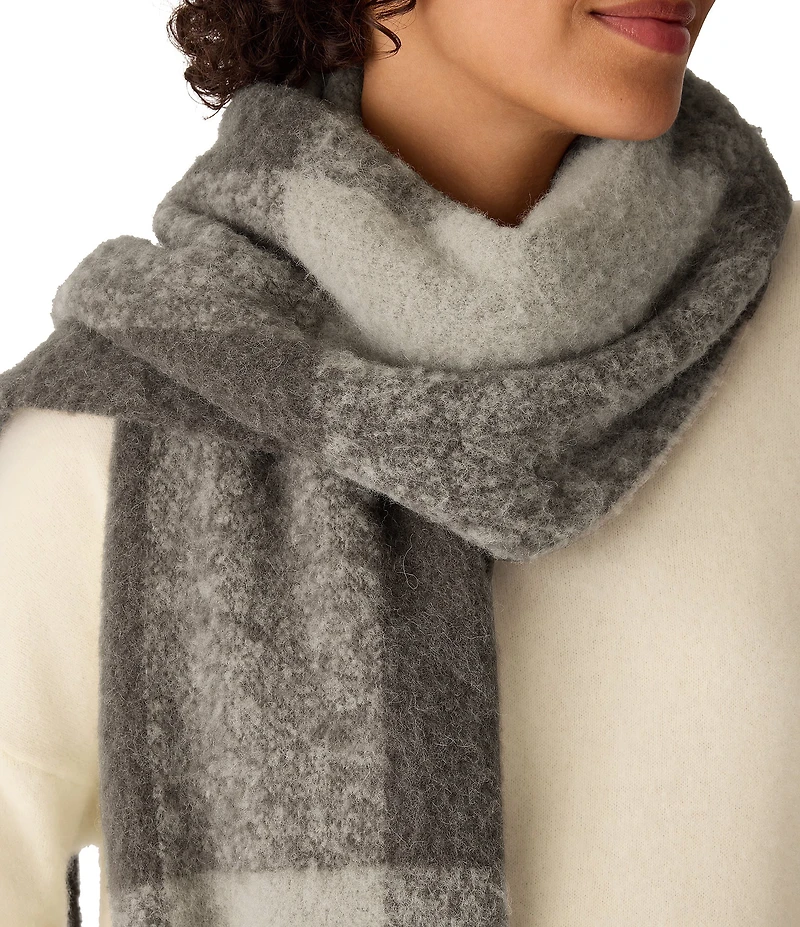 Eileen Fisher Ultrasoft Alpaca Wool Blend Check Pattern Fringe Scarf