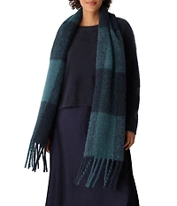 Eileen Fisher Ultrasoft Alpaca Wool Blend Check Pattern Fringe Scarf