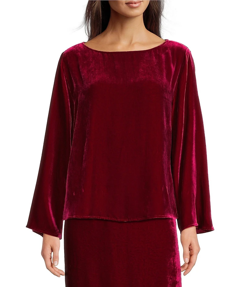 Eileen Fisher Velvet Boat Neck Bracelet Sleeve Top