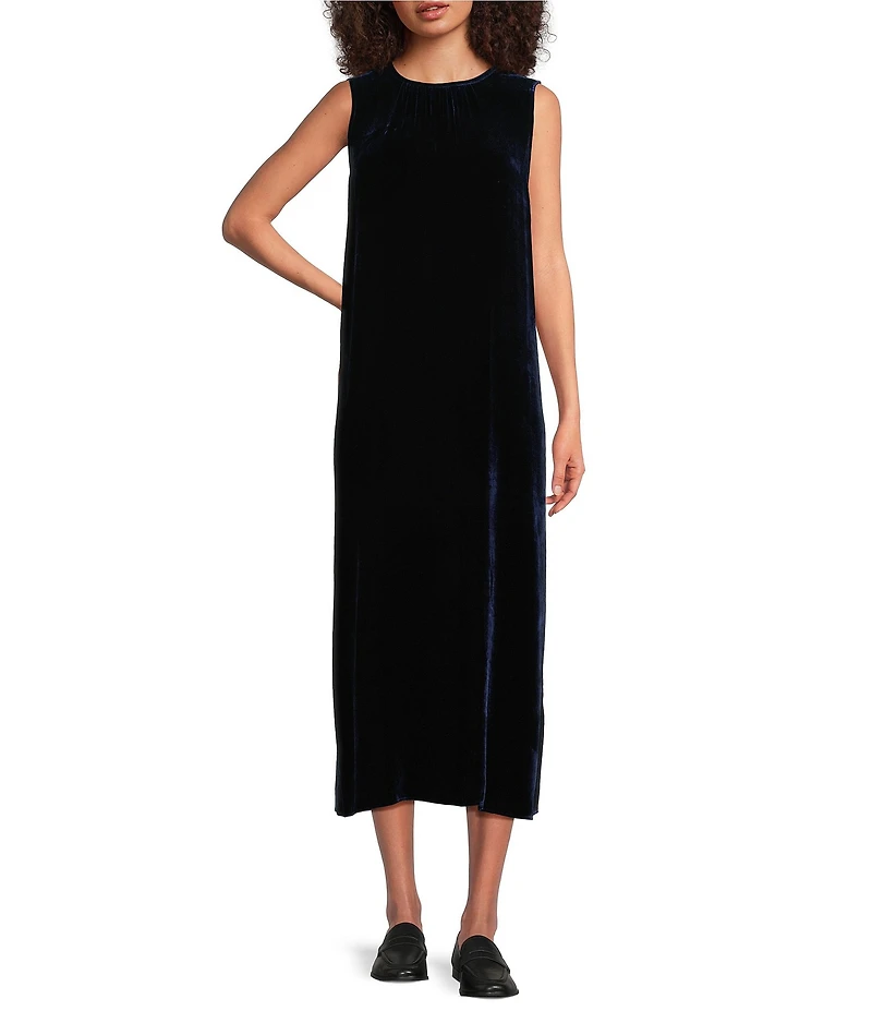 Eileen Fisher Velvet Crew Neck Sleeveless Midi Dress