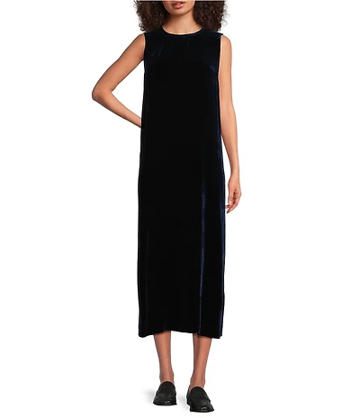 Eileen Fisher Velvet Crew Neck Sleeveless Midi Dress