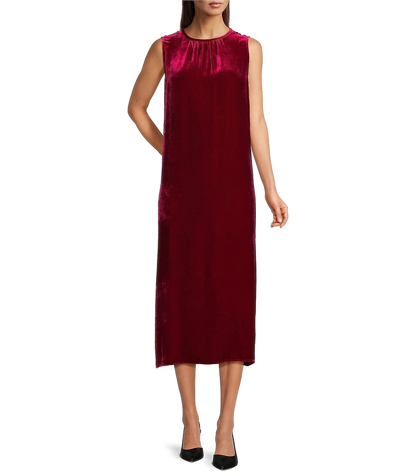 Eileen Fisher Velvet Crew Neck Sleeveless Midi Dress