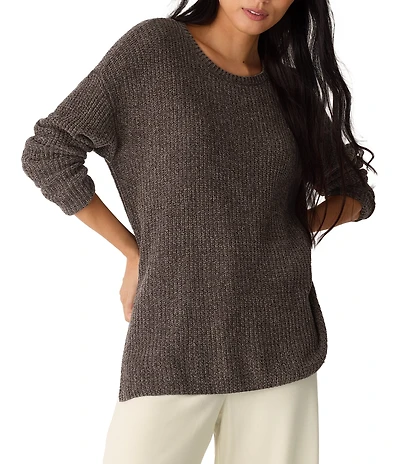 Eileen Fisher Velvety Rib Knit Crew Neck Long Sleeve Sweater