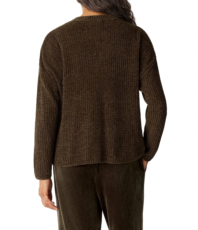 Eileen Fisher Velvety Ribbed Knit V-Neck Long Sleeve Sweater