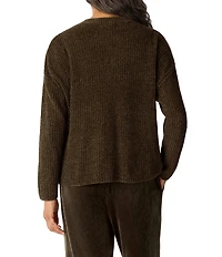 Eileen Fisher Velvety Ribbed Knit V-Neck Long Sleeve Sweater