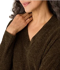 Eileen Fisher Velvety Ribbed Knit V-Neck Long Sleeve Sweater