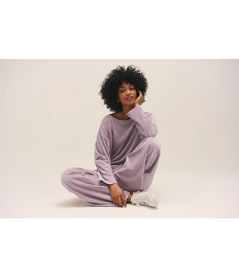 Eileen Fisher Velvety Velour Knit Mid-Rise Wide Leg Pants