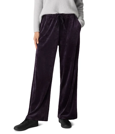 Eileen Fisher Velvety Velour Knit Mid-Rise Wide Leg Pants