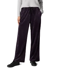 Eileen Fisher Velvety Velour Knit Mid-Rise Wide Leg Pants