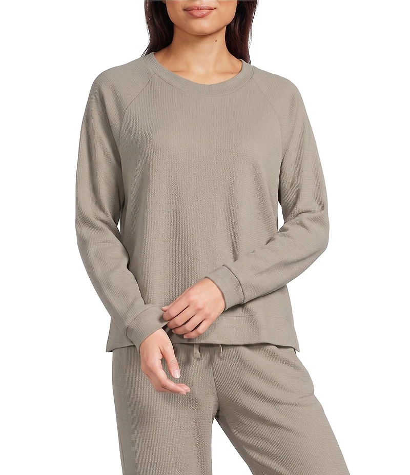 Eileen Fisher Waffle Double Knit Crew Neck Long Raglan Sleeve Top
