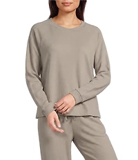 Eileen Fisher Waffle Double Knit Crew Neck Long Raglan Sleeve Top