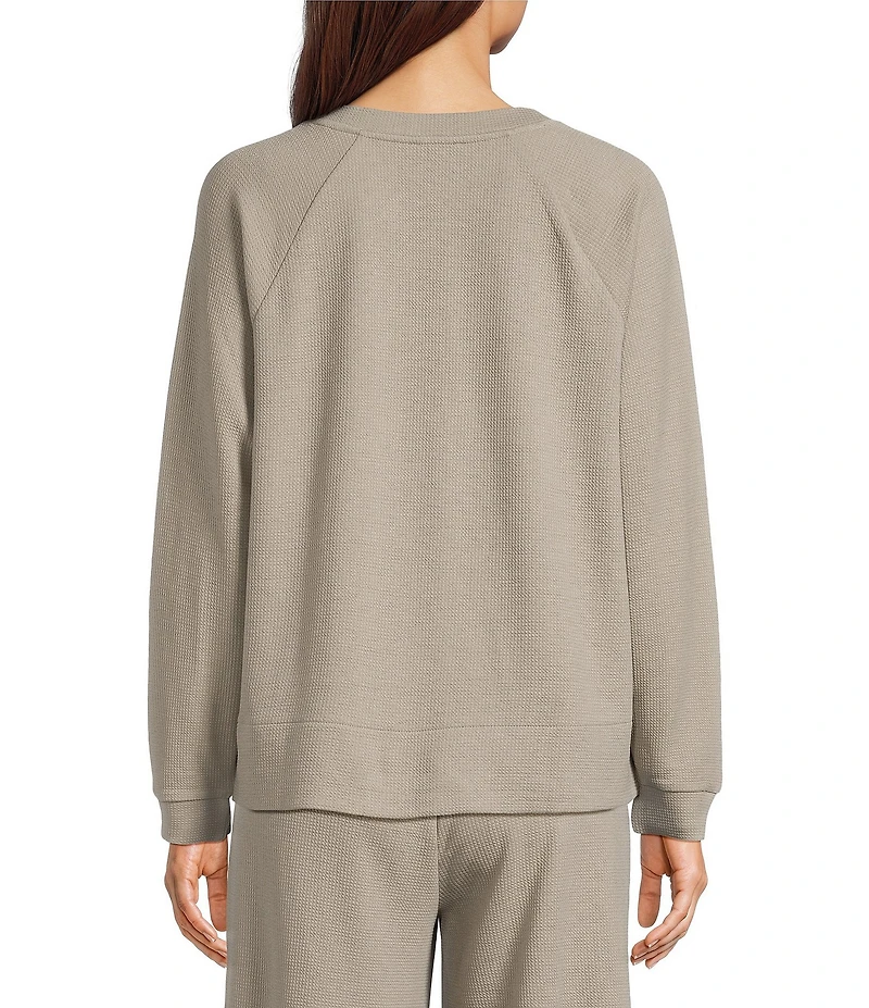 Eileen Fisher Waffle Double Knit Crew Neck Long Raglan Sleeve Top