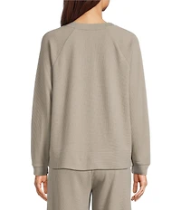 Eileen Fisher Waffle Double Knit Crew Neck Long Raglan Sleeve Top
