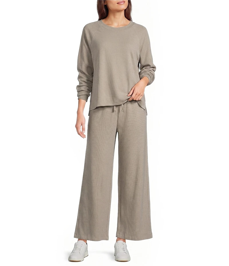 Eileen Fisher Waffle Double Knit Crew Neck Long Raglan Sleeve Top