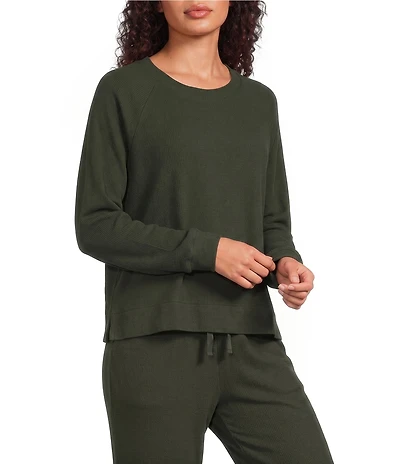 Eileen Fisher Waffle Double Knit Crew Neck Long Raglan Sleeve Top