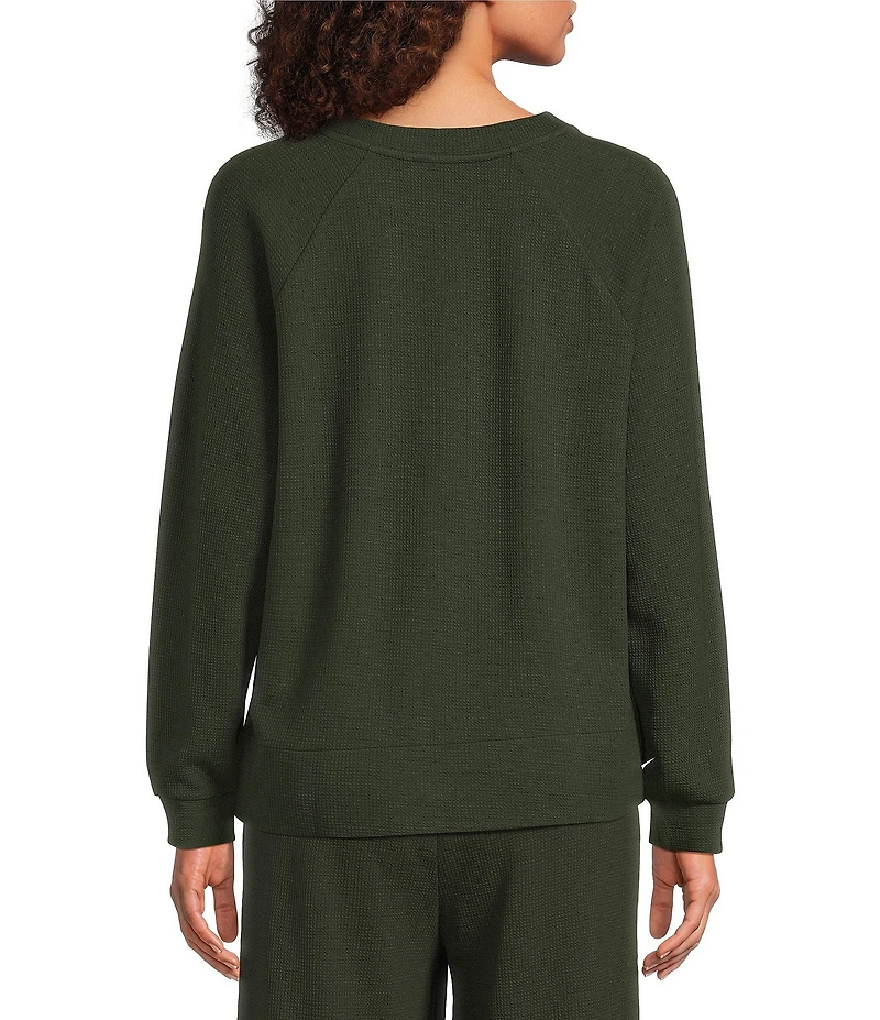Eileen Fisher Waffle Double Knit Crew Neck Long Raglan Sleeve Top