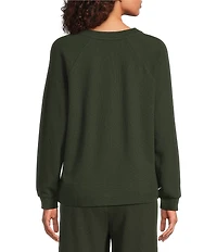 Eileen Fisher Waffle Double Knit Crew Neck Long Raglan Sleeve Top