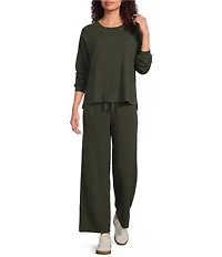 Eileen Fisher Waffle Double Knit Crew Neck Long Raglan Sleeve Top