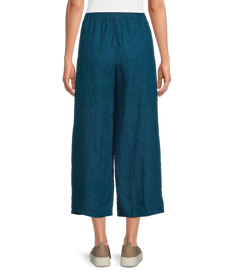 Eileen Fisher Washed Organic Linen Elastic Waist Wide Leg Cropped Pants