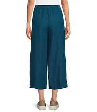Eileen Fisher Washed Organic Linen Elastic Waist Wide Leg Cropped Pants