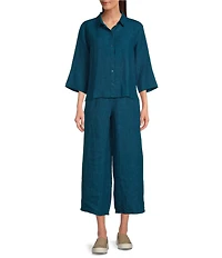 Eileen Fisher Washed Organic Linen Elastic Waist Wide Leg Cropped Pants