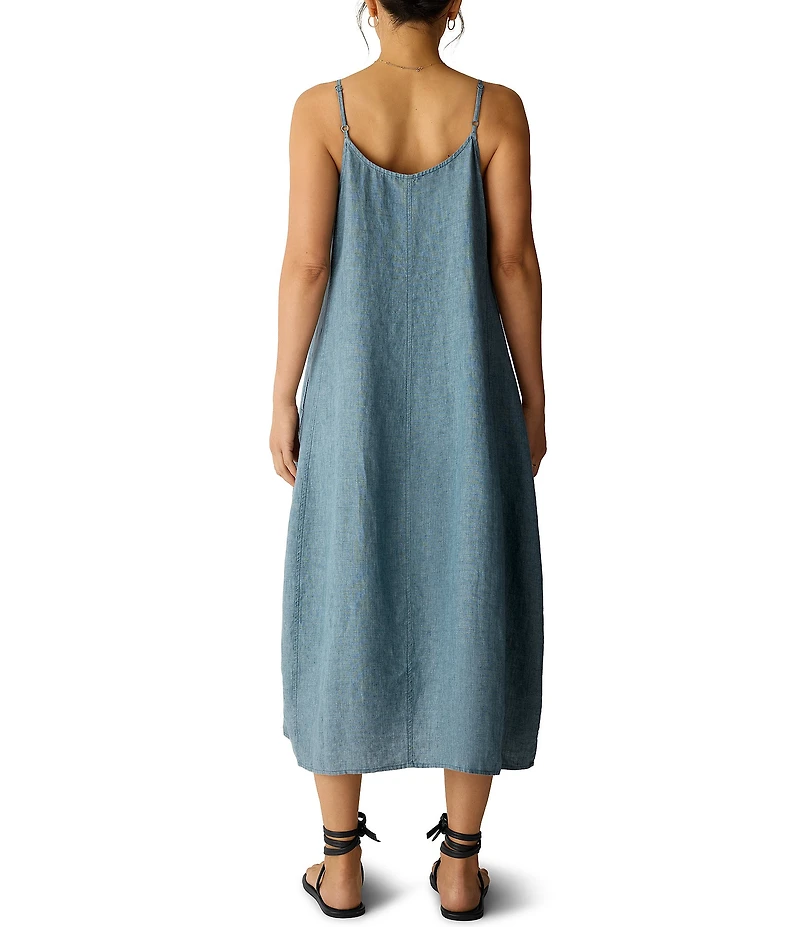Eileen Fisher Washed Oragnic Linen Delave V-Neck Sleeveless Maxi Cami Dress