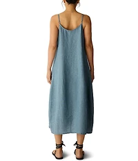Eileen Fisher Washed Oragnic Linen Delave V-Neck Sleeveless Maxi Cami Dress