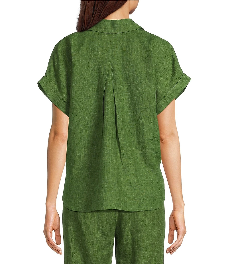 Eileen Fisher Washed Organic Linen Delave Notch Collar Cap Sleeve Top