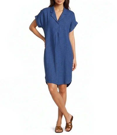 Eileen Fisher Washed Organic Linen Notch Collar Cap Sleeve Dress
