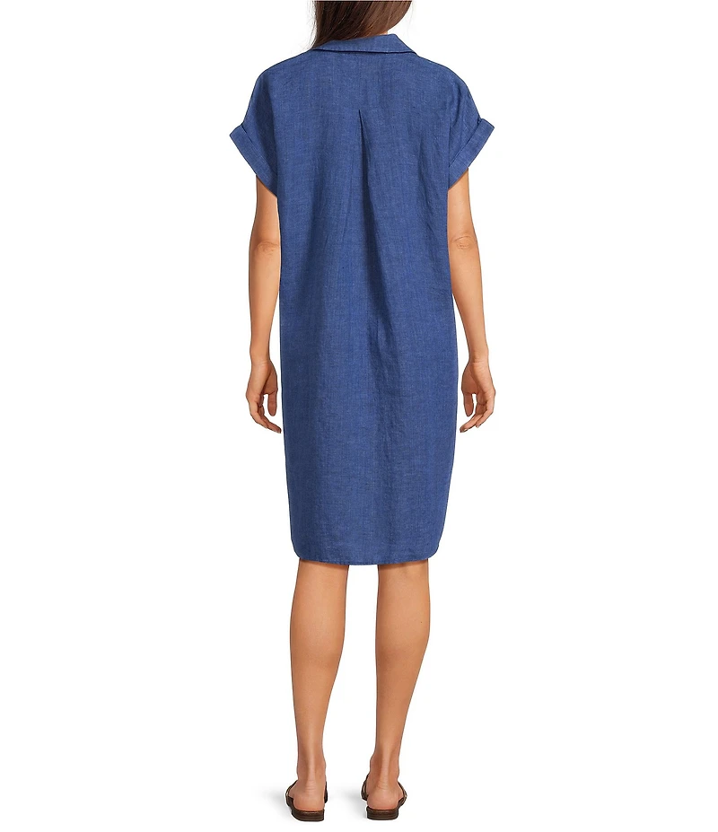 Eileen Fisher Washed Organic Linen Notch Collar Cap Sleeve Dress