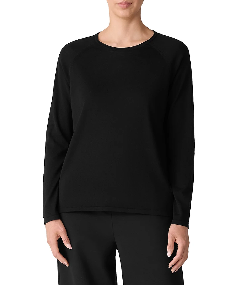 Eileen Fisher Whisper Soft Merino Wool Knit Crew Neck Long Sleeve Sweater