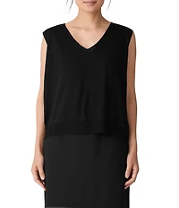 Eileen Fisher Whisper Soft Merino Wool Knit V-Neck Sleeveless Vest