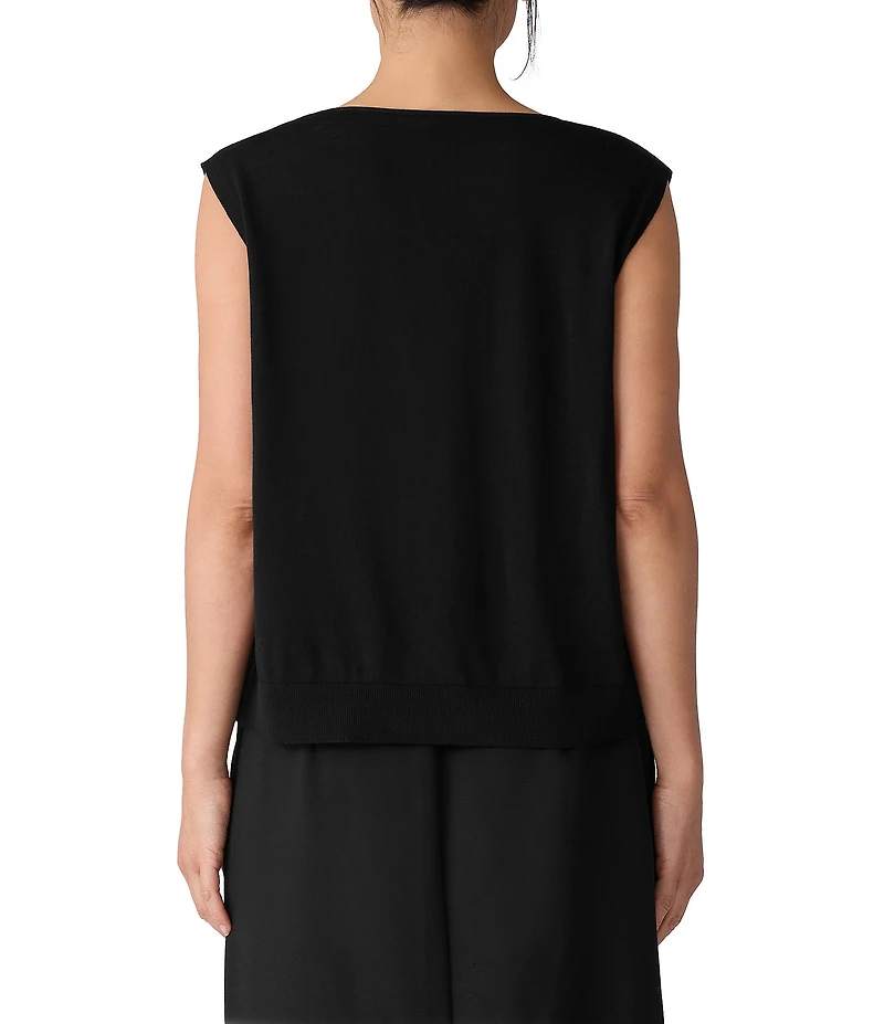 Eileen Fisher Whisper Soft Merino Wool Knit V-Neck Sleeveless Vest