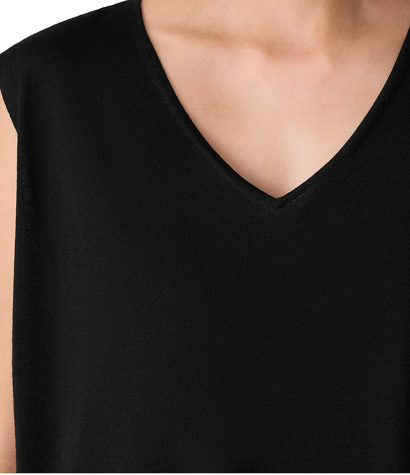 Eileen Fisher Whisper Soft Merino Wool Knit V-Neck Sleeveless Vest