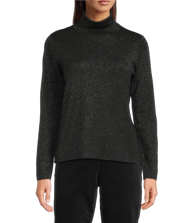 Eileen Fisher Wool Metallic Lurex Knit Turtleneck Long Sleeve Top