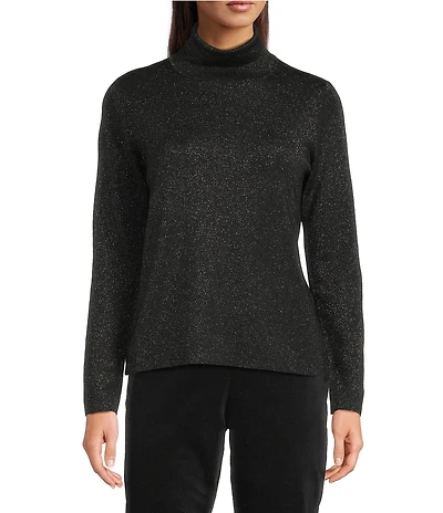 Eileen Fisher Wool Metallic Lurex Knit Turtleneck Long Sleeve Top